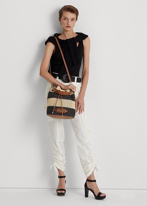 Natural/Black/Lauren Tan Women’s Ralph Lauren Straw Large Andie Handbag Natural/Black/Lauren Tan Women’s Ralph Lauren Straw Large Andie Handbag