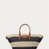 Natural/Black/Lauren Tan Women’s Ralph Lauren Striped Straw Medium Daphney Tote Bags