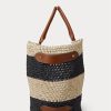 Natural/Black/Lauren Tan Women’s Ralph Lauren Striped Straw Medium Daphney Tote Bags