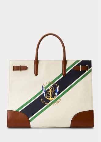 Natural/Graphic Stripe Women’s Ralph Lauren Print Canvas Large Devyn Tote Bags