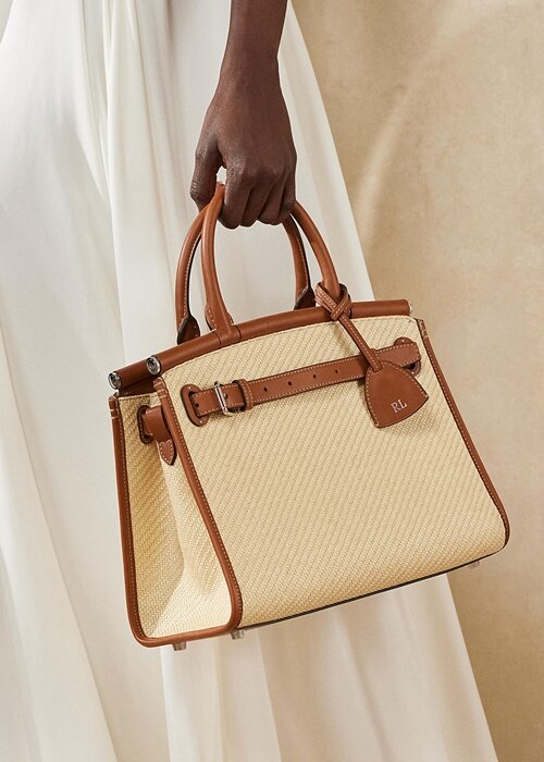 Natural Women’s Ralph Lauren Raffia & Calfskin Medium RL50 Handbag Natural Women’s Ralph Lauren Raffia & Calfskin Medium RL50 Handbag