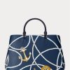 Nautical Rope Print Women’s Ralph Lauren Crosshatch Leather Large Hanna Satchel Bags