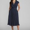 Navy / Cream Women’s Ralph Lauren Polka-Dot Silk Georgette Dress