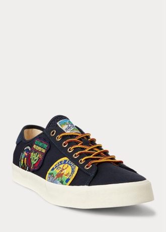Navy Men’s Ralph Lauren Nelson Logo-Patch Twill Sneakers
