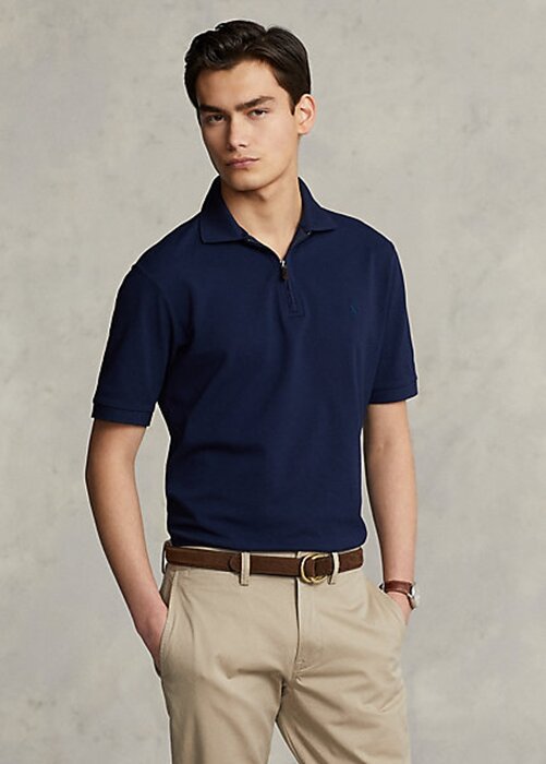Navy Men’s Ralph Lauren Stretch Mesh Zip Polo Shirts Navy Men’s Ralph Lauren Stretch Mesh Zip Polo Shirts