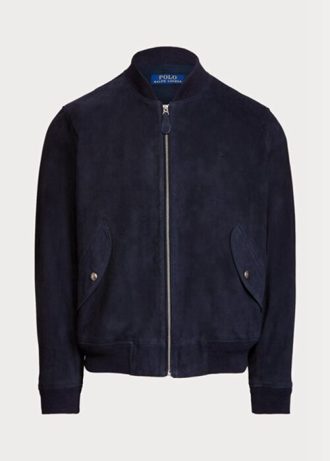 Navy Men’s Ralph Lauren Suede Bomber   Jackets