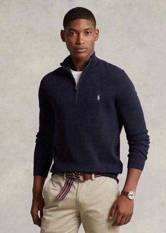 Navy Men’s Ralph Lauren Textured Cotton Quarter-zip Jumper  Sweaters