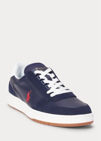 Navy / Red Men’s Ralph Lauren Court Leather-Suede Sneakers