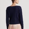 Navy Women’s Ralph Lauren Aran-Knit Cotton Boatneck Sweaters