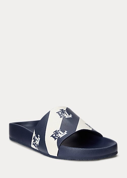 Navy Women’s Ralph Lauren Audrina Logo Faux-Leather Slippers Navy Women’s Ralph Lauren Audrina Logo Faux-Leather Slippers