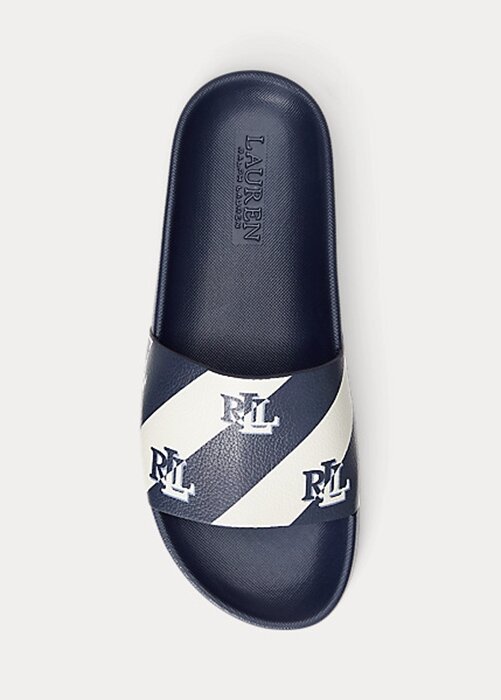 Navy Women’s Ralph Lauren Audrina Logo Faux-Leather Slippers Navy Women’s Ralph Lauren Audrina Logo Faux-Leather Slippers