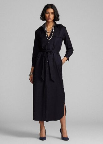 Navy Women’s Ralph Lauren Belted Wool-Blend Dress