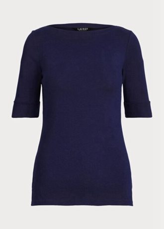 Navy Women’s Ralph Lauren Cotton Boatneck   Tops