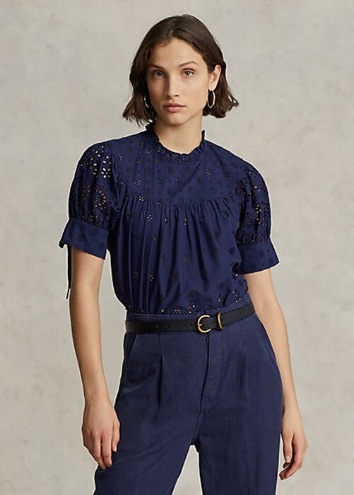 Navy Women’s Ralph Lauren Eyelet-Embroidered Cotton Tops Navy Women’s Ralph Lauren Eyelet-Embroidered Cotton Tops