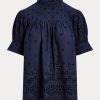 Navy Women’s Ralph Lauren Eyelet-Embroidered Cotton Tops Navy Women’s Ralph Lauren Eyelet-Embroidered Cotton Tops