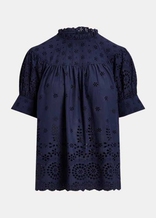 Navy Women’s Ralph Lauren Eyelet-Embroidered Cotton Tops Navy Women’s Ralph Lauren Eyelet-Embroidered Cotton Tops