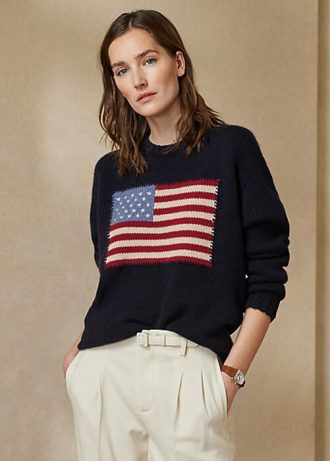 Navy Women’s Ralph Lauren Flag Cashmere Crewneck Sweaters