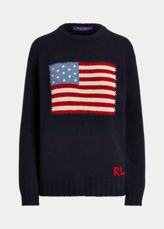 Navy Women’s Ralph Lauren Flag Cashmere Crewneck Sweaters