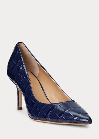 Navy Women’s Ralph Lauren Lanette Embossed Leather Heels