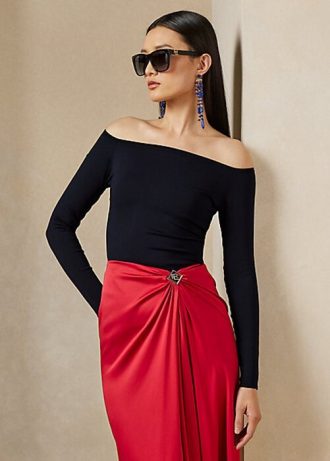 Navy Women’s Ralph Lauren Mulberry Silk Off-the-Shoulder Sweaters