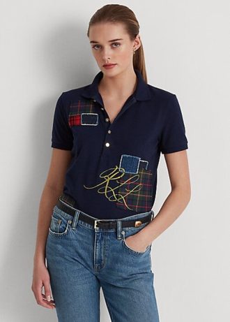Navy Women’s Ralph Lauren Patchwork Piqué Polo Shirts Navy Women’s Ralph Lauren Patchwork Piqué Polo Shirts