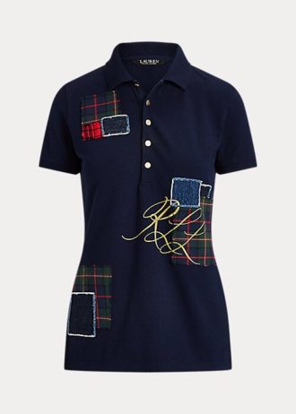 Navy Women’s Ralph Lauren Patchwork Piqué Polo Shirts Navy Women’s Ralph Lauren Patchwork Piqué Polo Shirts