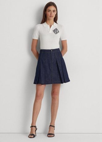 Navy Women’s Ralph Lauren Pleated Denim Miniskirt Skirts