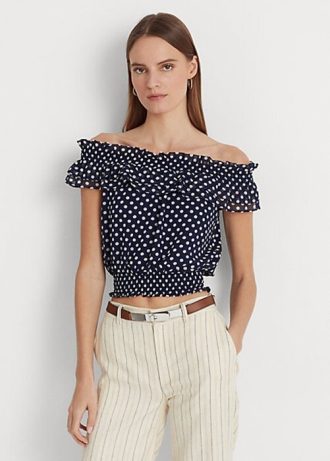 Navy Women’s Ralph Lauren Polka-dot Off-the-shoulder Blouse  Shirts
