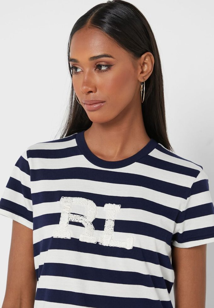 Navy Women’s Ralph Lauren Striped Crew Neck T Shirts