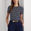 Navy Women’s Ralph Lauren Striped Stretch Cotton  T Shirts