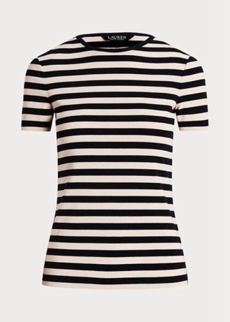 Navy Women’s Ralph Lauren Striped Stretch Cotton  T Shirts