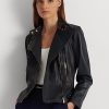 Navy Women’s Ralph Lauren Tumbled Leather Moto Jackets