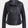 Navy Women’s Ralph Lauren Tumbled Leather Moto Jackets