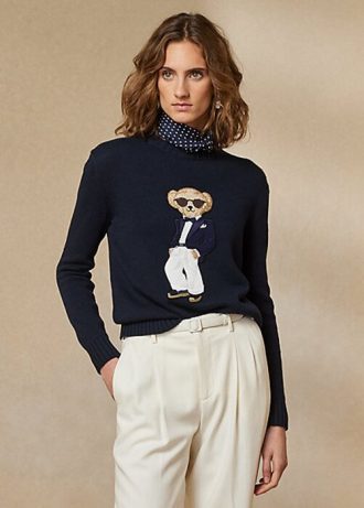 Navy Women’s Ralph Lauren Tuxedo Bear Cotton Sweaters
