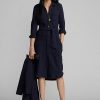 Navy Women’s Ralph Lauren Wool-Cotton Belted Dress