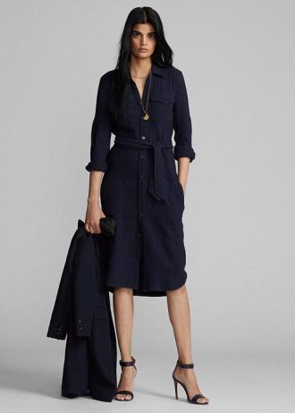 Navy Women’s Ralph Lauren Wool-Cotton Belted Dress