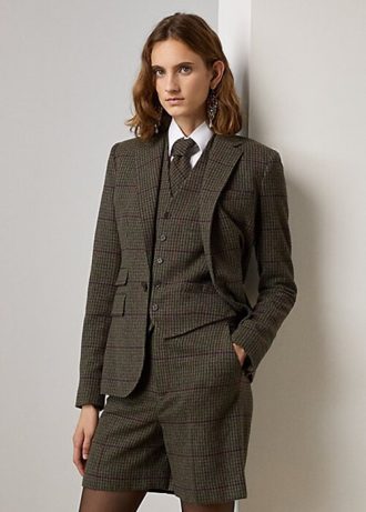 Olive / Brown Women’s Ralph Lauren Parker Checked Plaid Tweed Jackets