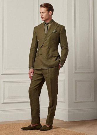 Olive Men’s Ralph Lauren Gregory Linen Suit  Pants
