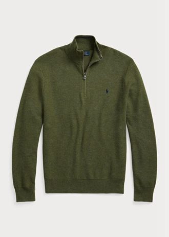 Olive Men’s Ralph Lauren Mesh-knit Cotton Quarter-zip Jumper  Sweaters