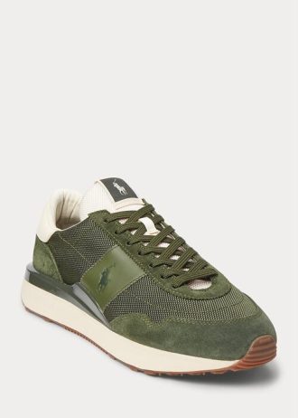Olive Men’s Ralph Lauren Train 89 Suede-Panelled Sneakers