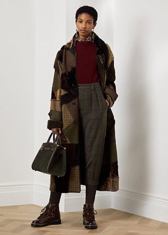 Olive Women’s Ralph Lauren Harmon Patchwork Shearling Coats