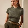 Olive Women’s Ralph Lauren Lacquered Silk Short-Sleeve Sweaters Olive Women’s Ralph Lauren Lacquered Silk Short-Sleeve Sweaters