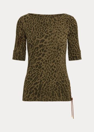 Olive Women’s Ralph Lauren Ocelot-Print Cotton Boatneck Tops