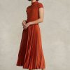 Orange Women’s Ralph Lauren Hybrid-Pleated Mockneck Dress