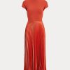 Orange Women’s Ralph Lauren Hybrid-Pleated Mockneck Dress