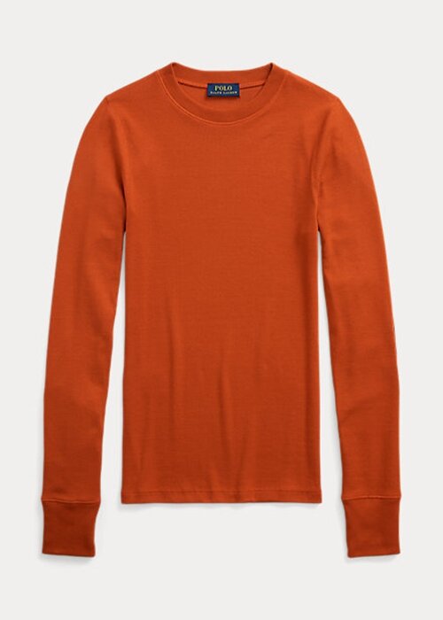 Orange Women’s Ralph Lauren Ribbed Suede-Trim Long-Sleeve T Shirts Orange Women’s Ralph Lauren Ribbed Suede-Trim Long-Sleeve T Shirts