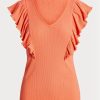 Orange Women’s Ralph Lauren Ruffle-trim Rib-knit T Shirts Orange Women’s Ralph Lauren Ruffle-trim Rib-knit T Shirts