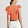 Orange Women’s Ralph Lauren Ruffle-trim Rib-knit T Shirts Orange Women’s Ralph Lauren Ruffle-trim Rib-knit T Shirts