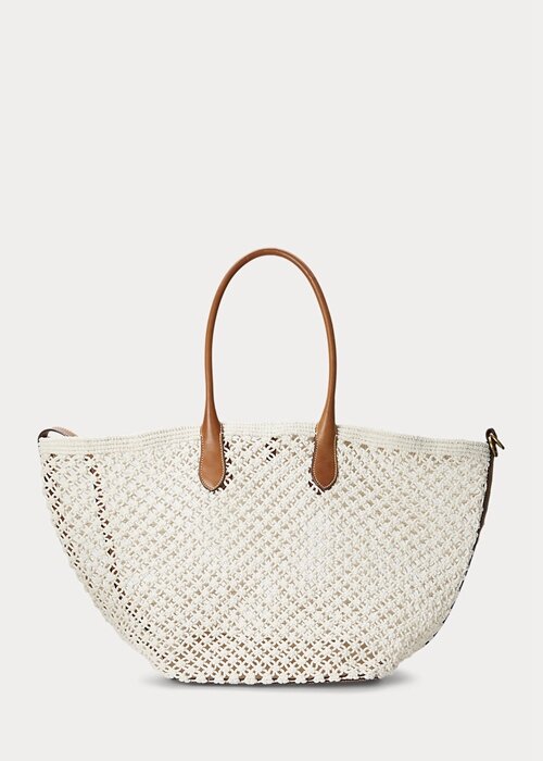 Parchment Cream Women’s Ralph Lauren Leather-Trim Crochet Large Bellport Tote Bags Parchment Cream Women’s Ralph Lauren Leather-Trim Crochet Large Bellport Tote Bags