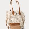 Parchment Cream Women’s Ralph Lauren Leather-Trim Crochet Large Bellport Tote Bags Parchment Cream Women’s Ralph Lauren Leather-Trim Crochet Large Bellport Tote Bags